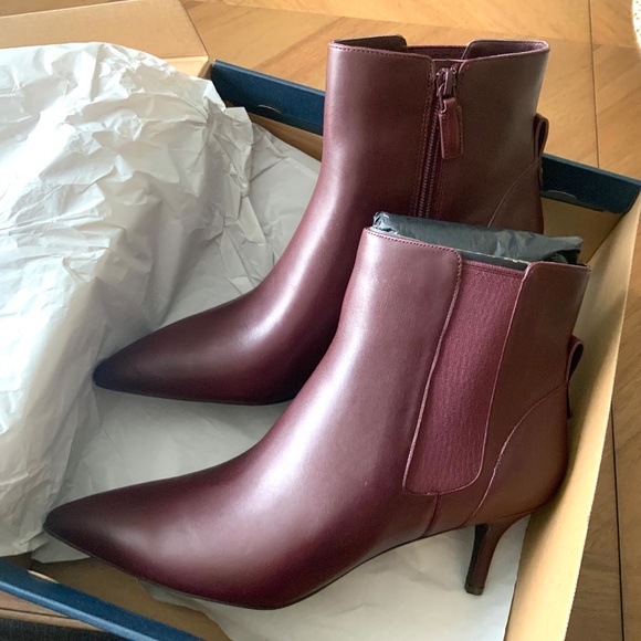 COLE HAAN Go-To-Park BLOODSTONE Leather Booties Pointed Toe Stiletto heel boots - Picture 9 of 11